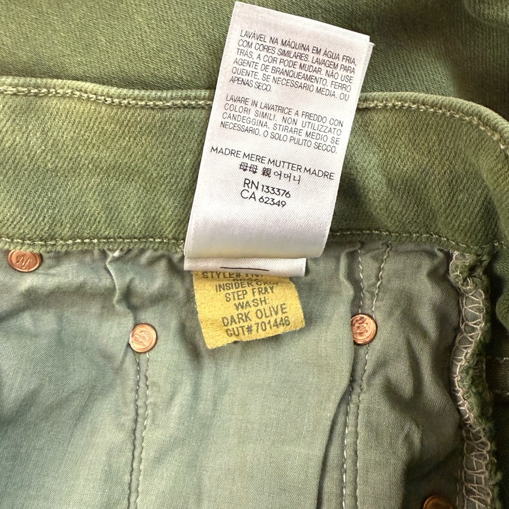 MOTHER The Insider Crop Step Fray Jeans Darkβ Olive Size 34 - Picture 8 of 9
